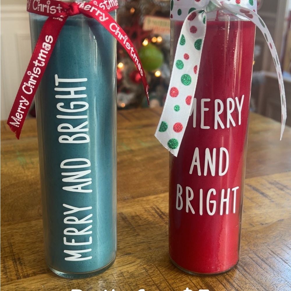 Merry and Bright Candles with Festive Ribbons